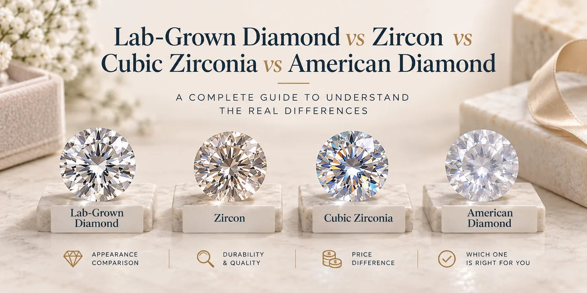 Lab-Grown Diamond vs Zircon vs Cubic Zirconia vs American Diamond: The Complete Guide