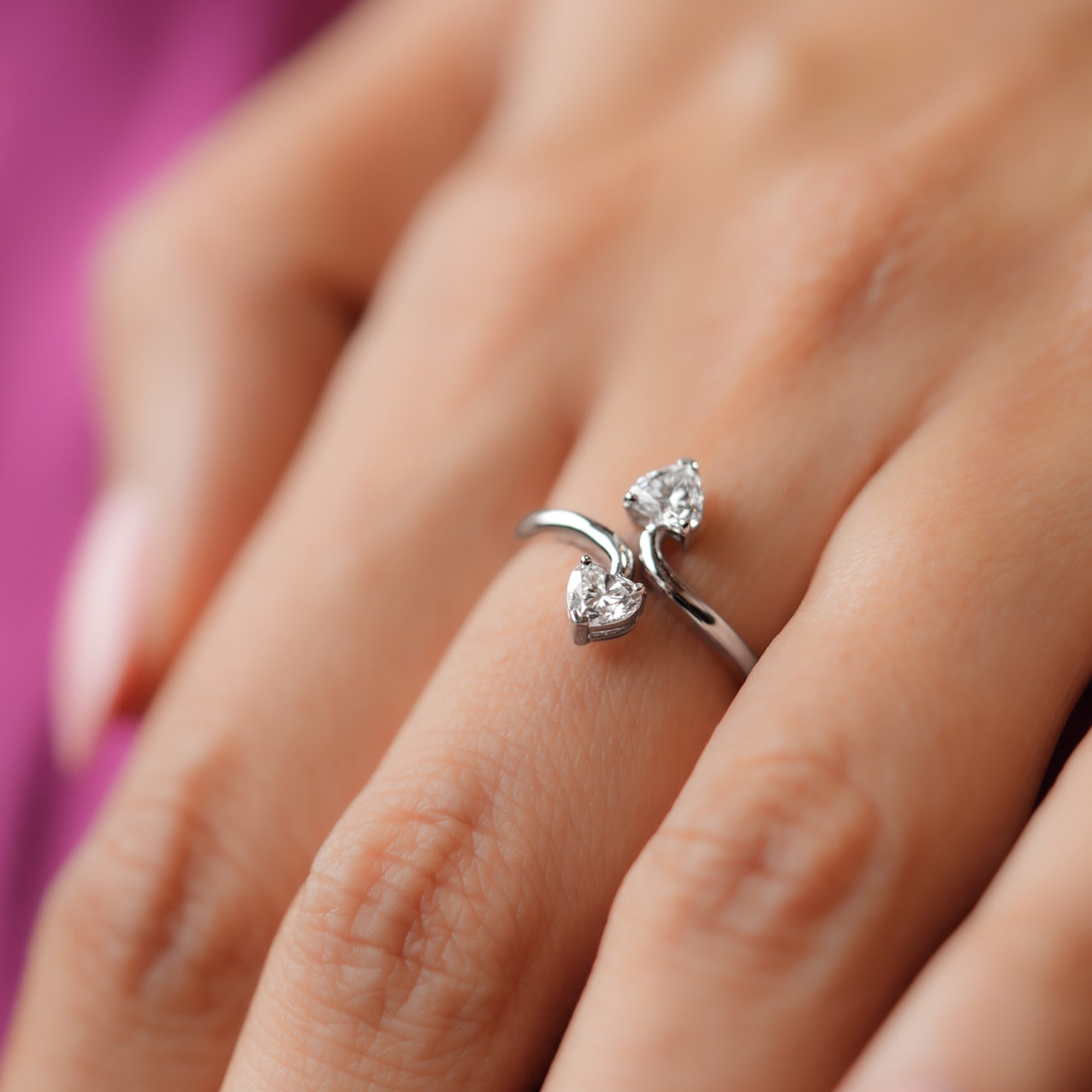 Women 0.66Ct Heart Shaped Promise Ring White Gold - Blu Diamonds