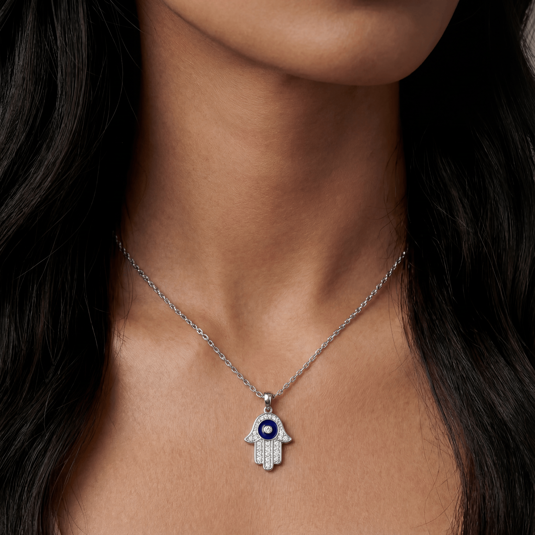 Hamsa Evil Eye Lab Grown Diamond Pendant