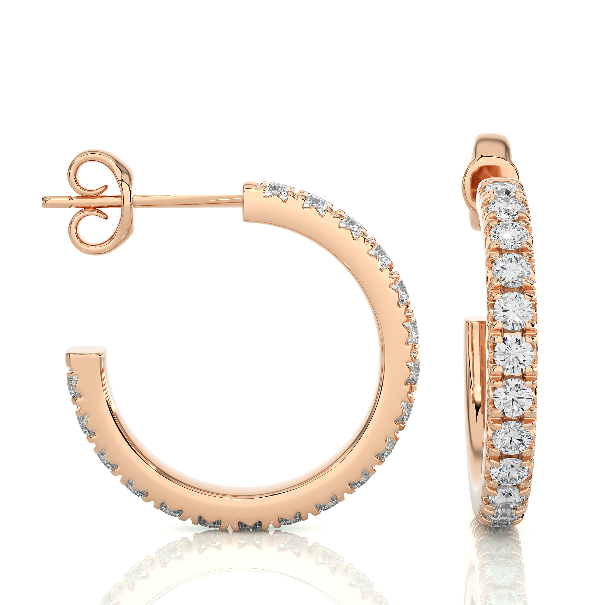 0.70Ct Round Diamond Hoop Earrings in 14Kt Rose Gold - Blu Diamonds