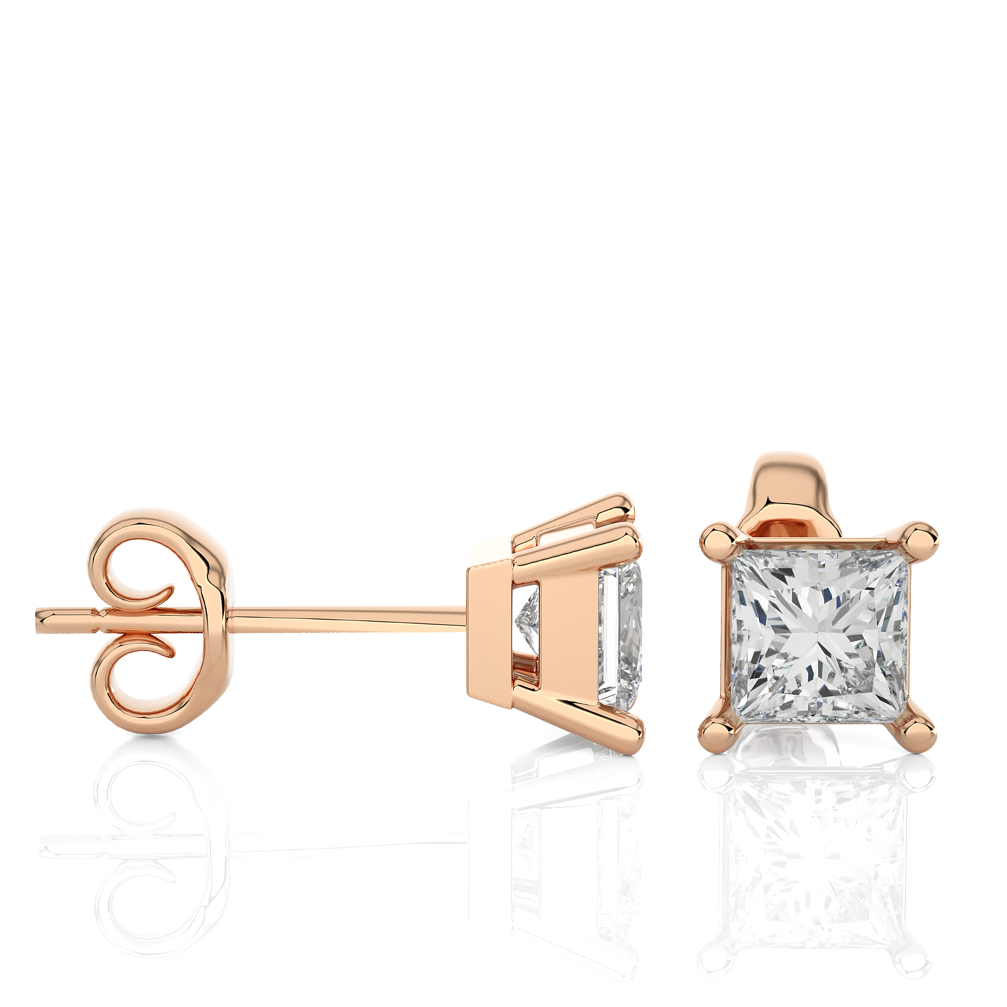1Ct Princess Cut Lab Grown Diamond Stud Earrings in 14Kt Rose Gold - Blu Diamonds