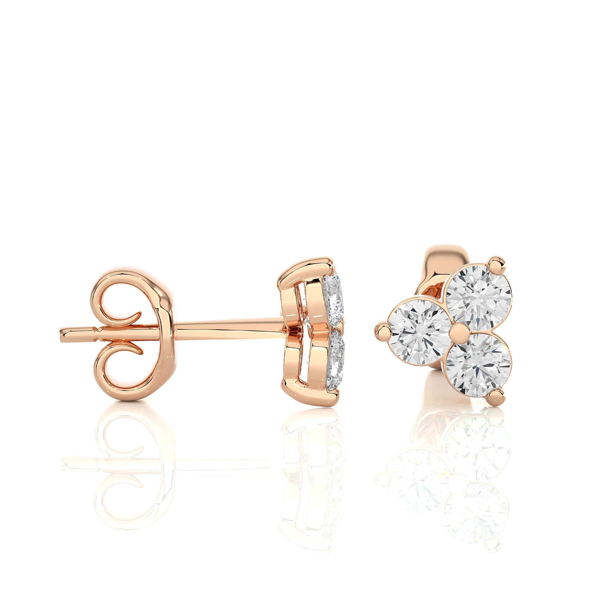0.44 Ct Round Cut Diamond Stud Earrings in Rose Gold - Blu Diamonds