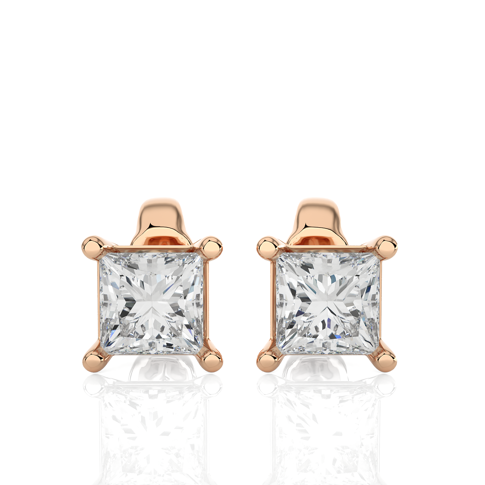 Rose Gold 1Ct Princess Cut Lab Grown Diamond Stud Earrings - Blu Diamonds