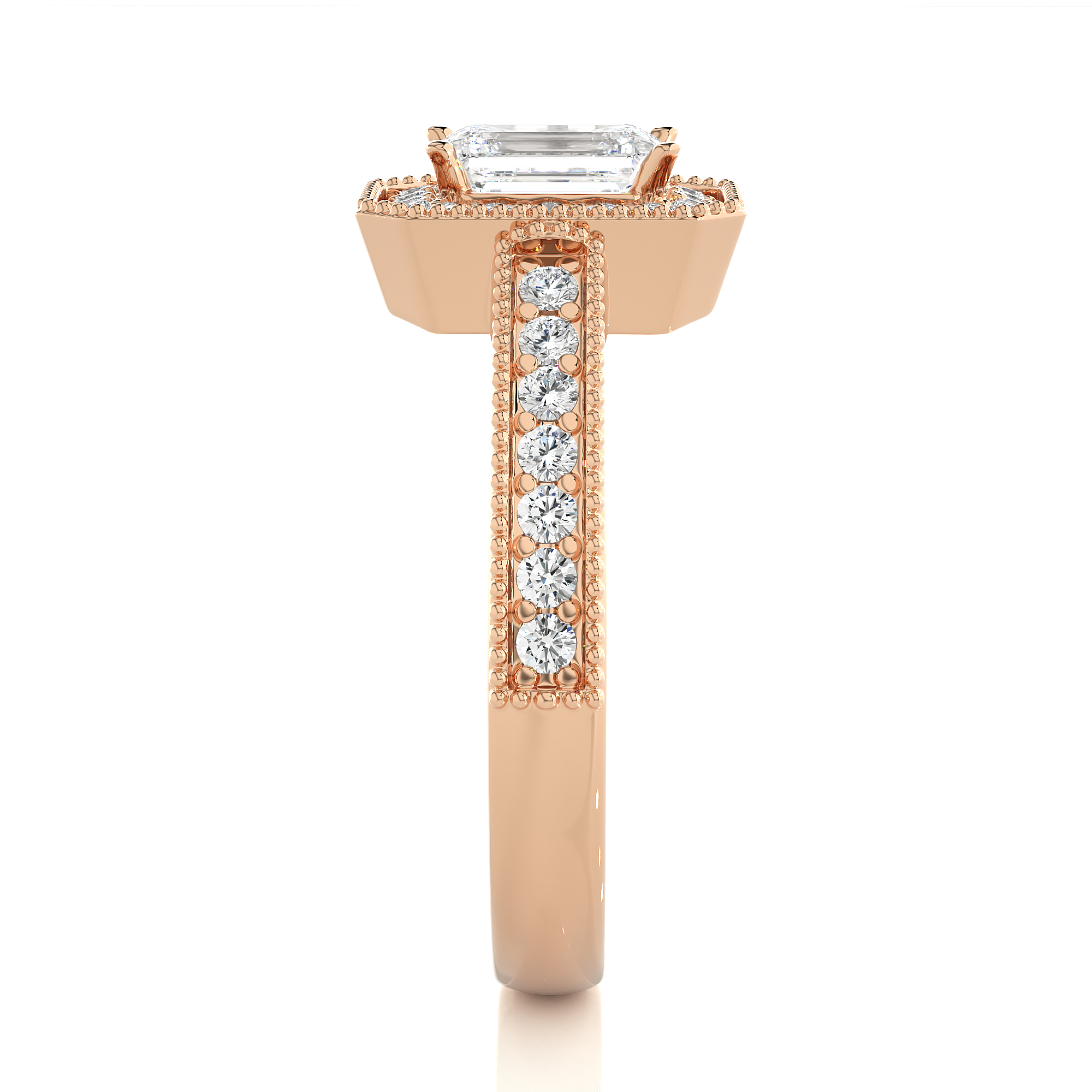 1.07Ct Emerald Cut Solitaire Diamond Centre Stone Ring in Rose Gold - Blu Diamonds
