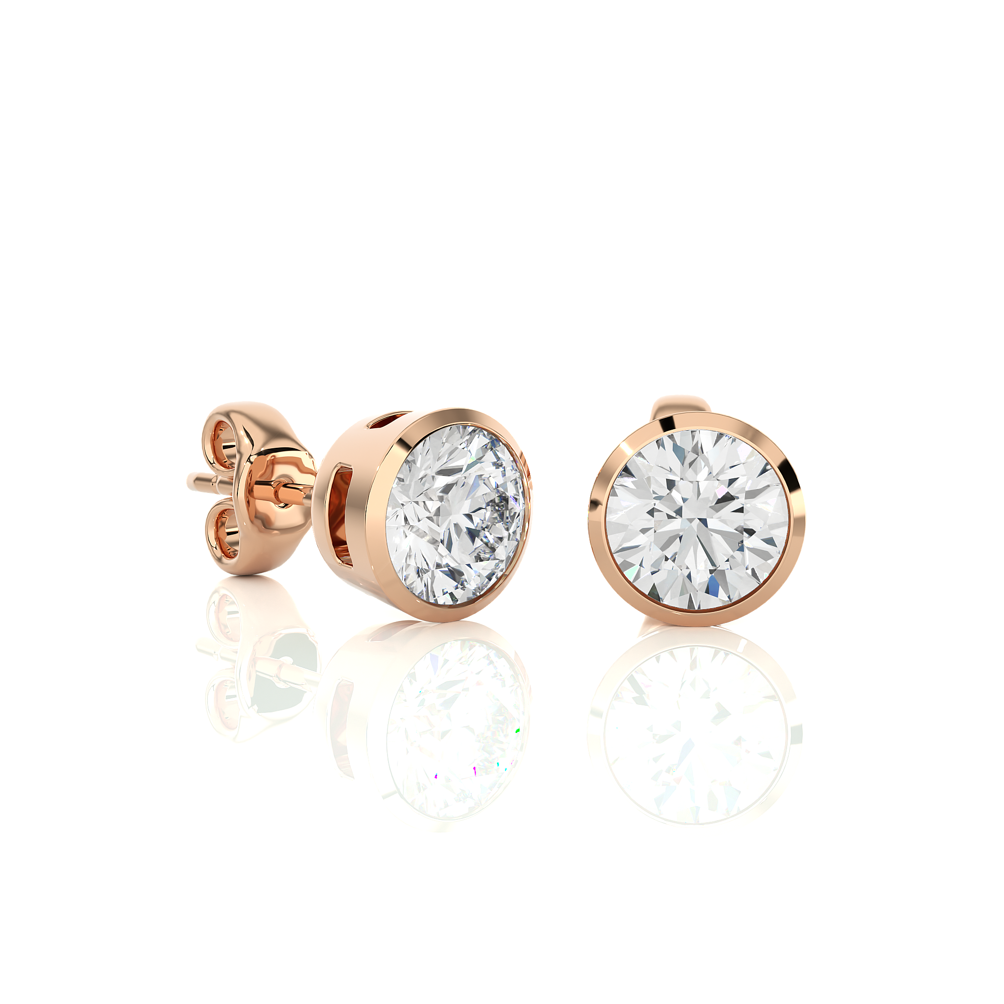 Rose Gold 1.18 Ct Round Cut Diamond Stud Earrings - Blu Diamonds