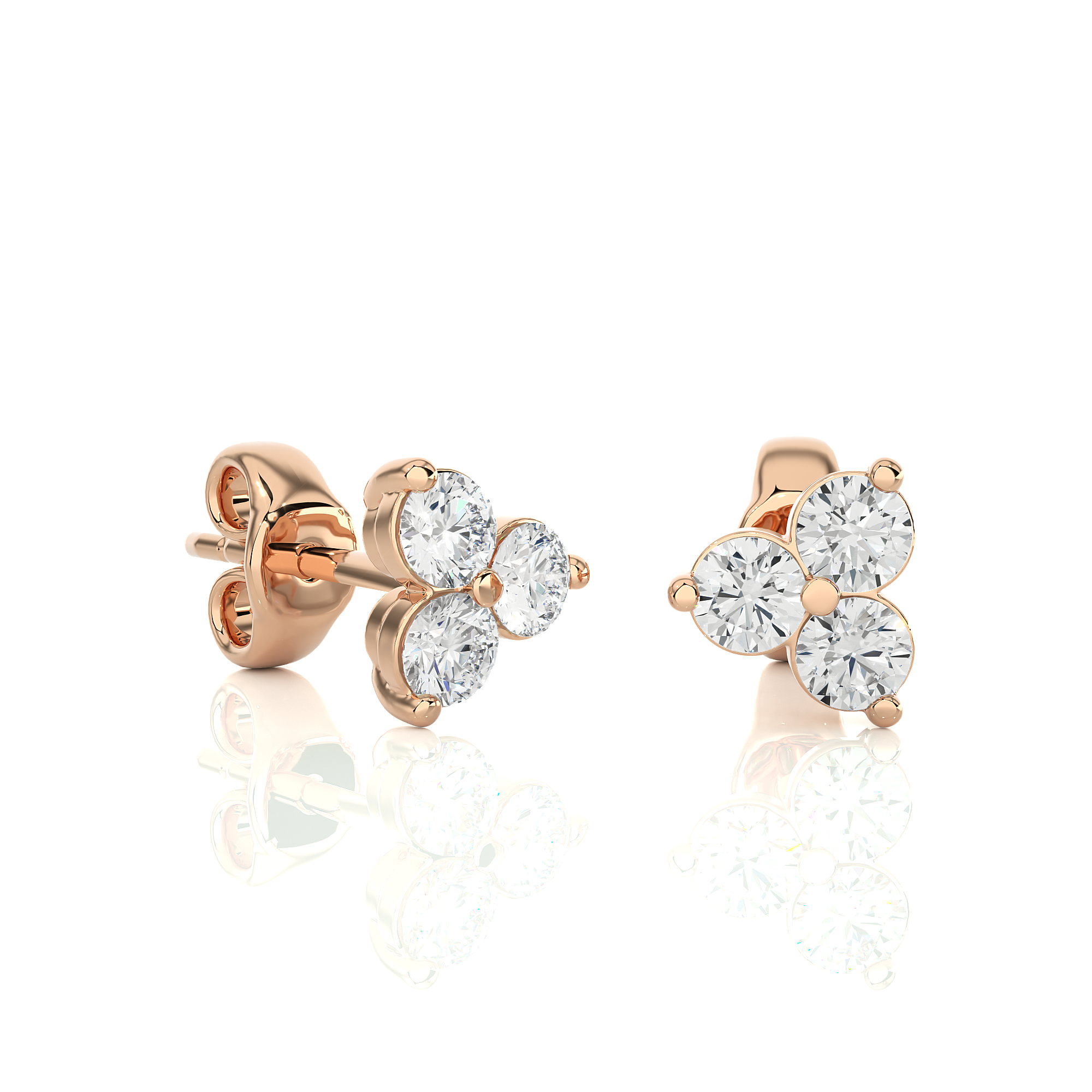 0.44 Ct Round Shaped Diamond Stud Earrings in Rose Gold - Blu Diamonds