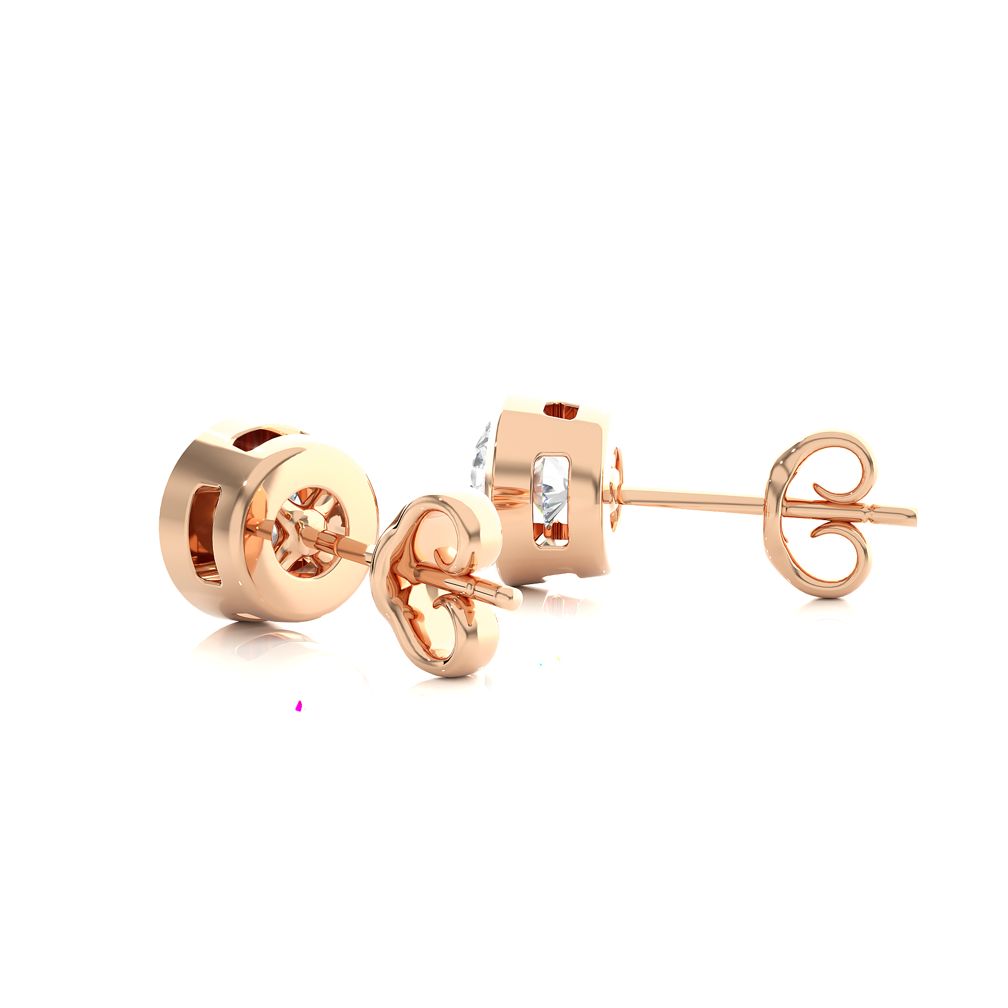 1.18 Ct Round Cut Diamond Stud Rose Gold Earrings - Blu Diamonds