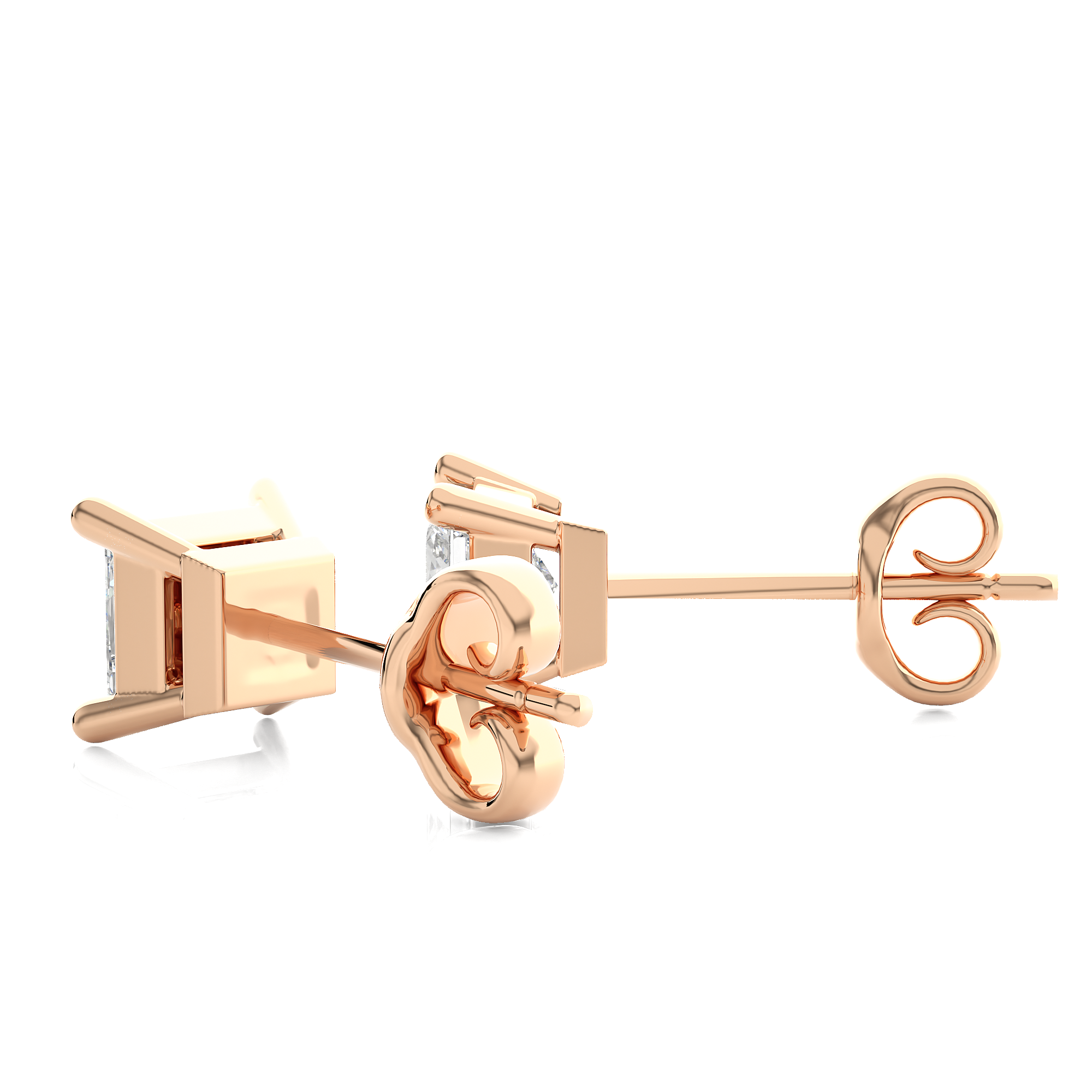 1Ct Princess Cut Diamond Stud Earrings in Rose Gold - Blu Diamonds