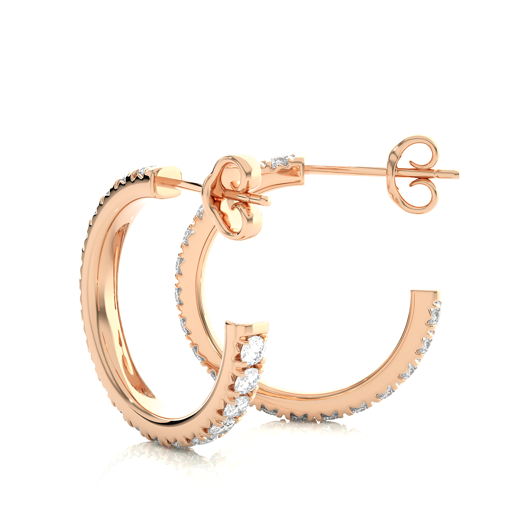 Rose Gold 0.70Ct Round Diamond Hoop Earrings - Blu Diamonds