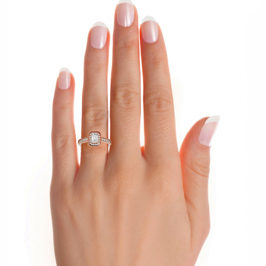 Rose Gold 1.07Ct Emerald Cut Diamond Centre Stone Ring For Women - Blu Diamonds