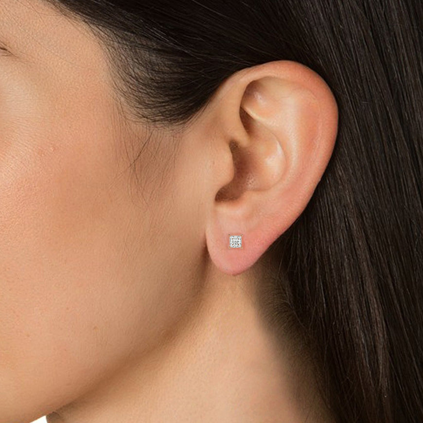 1Ct Princess Shaped Diamond Stud Earrings in Rose Gold For Women - Blu Diamonds
