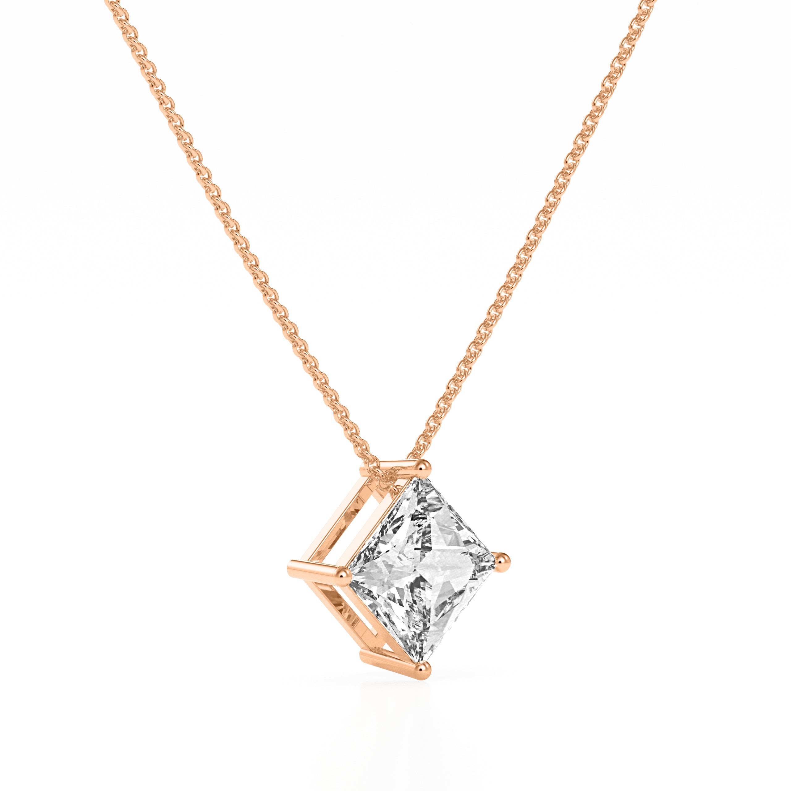 2.05Ct Princess Cut Diamond With 14Kt Rose Gold Pendant - Blu Diamonds
