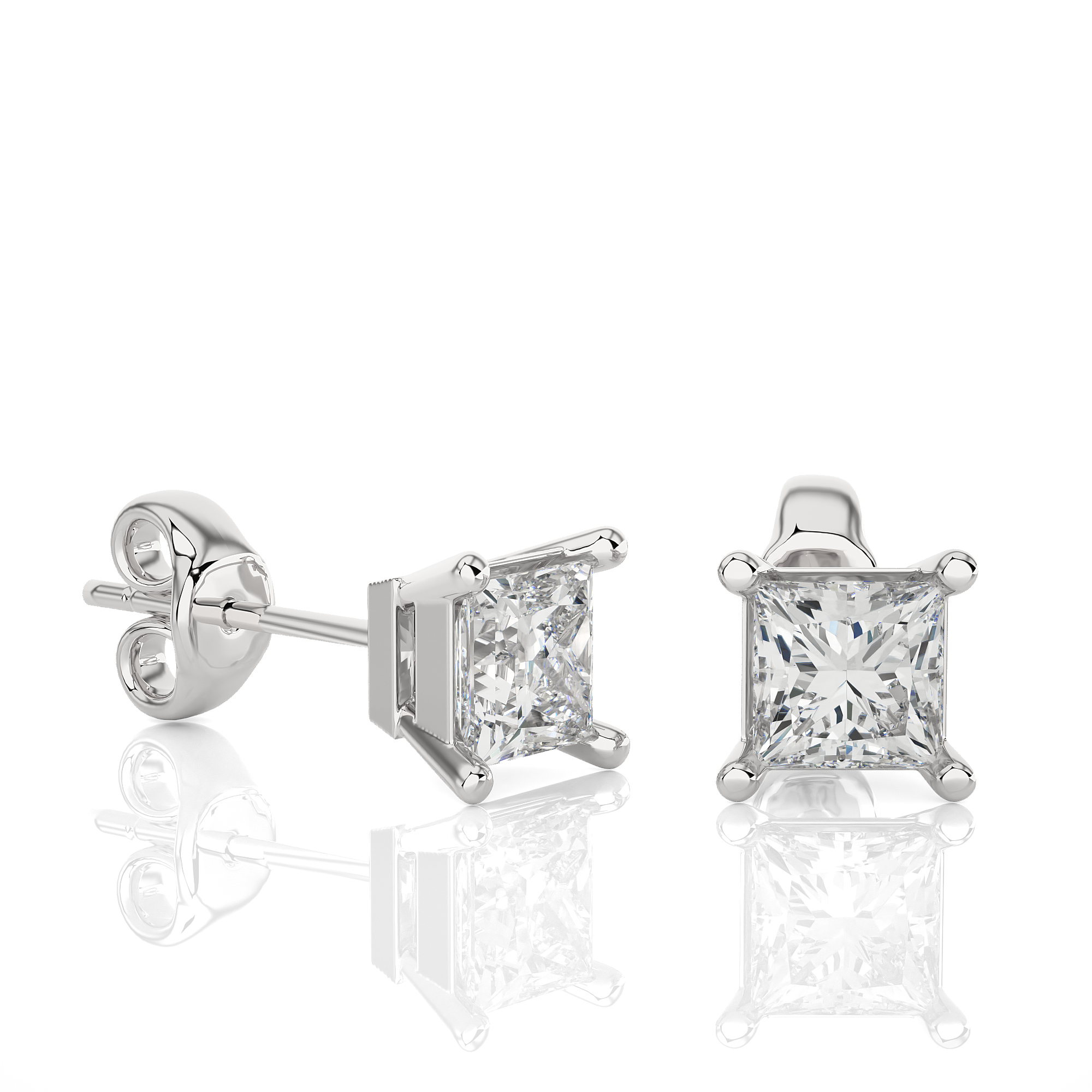 1Ct Princess Shaped Diamond Stud Earrings in White Gold - Blu Diamonds