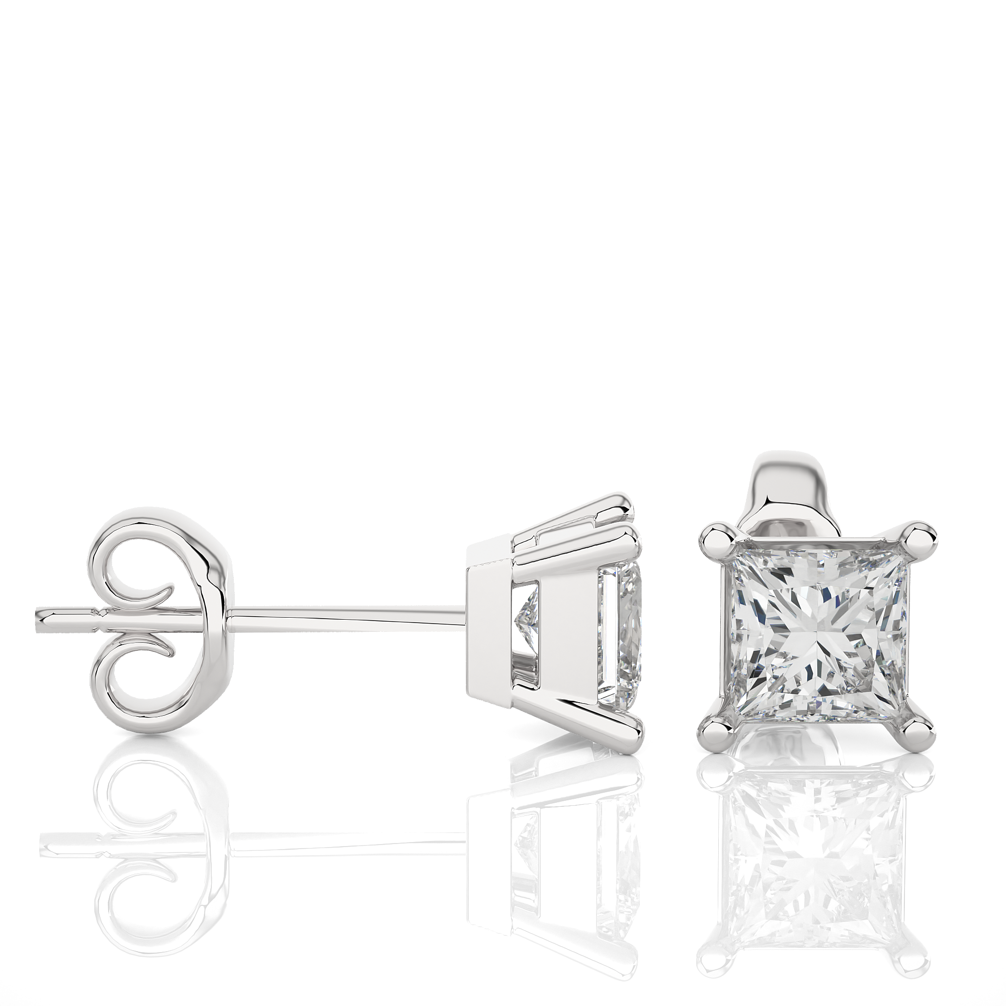 1Ct Princess Shaped Diamond Stud Earrings in White Gold - Blu Diamonds