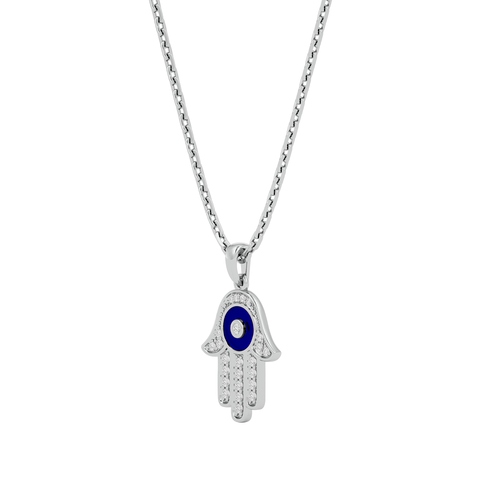 Hamsa Evil Eye Lab Grown Diamond Pendant