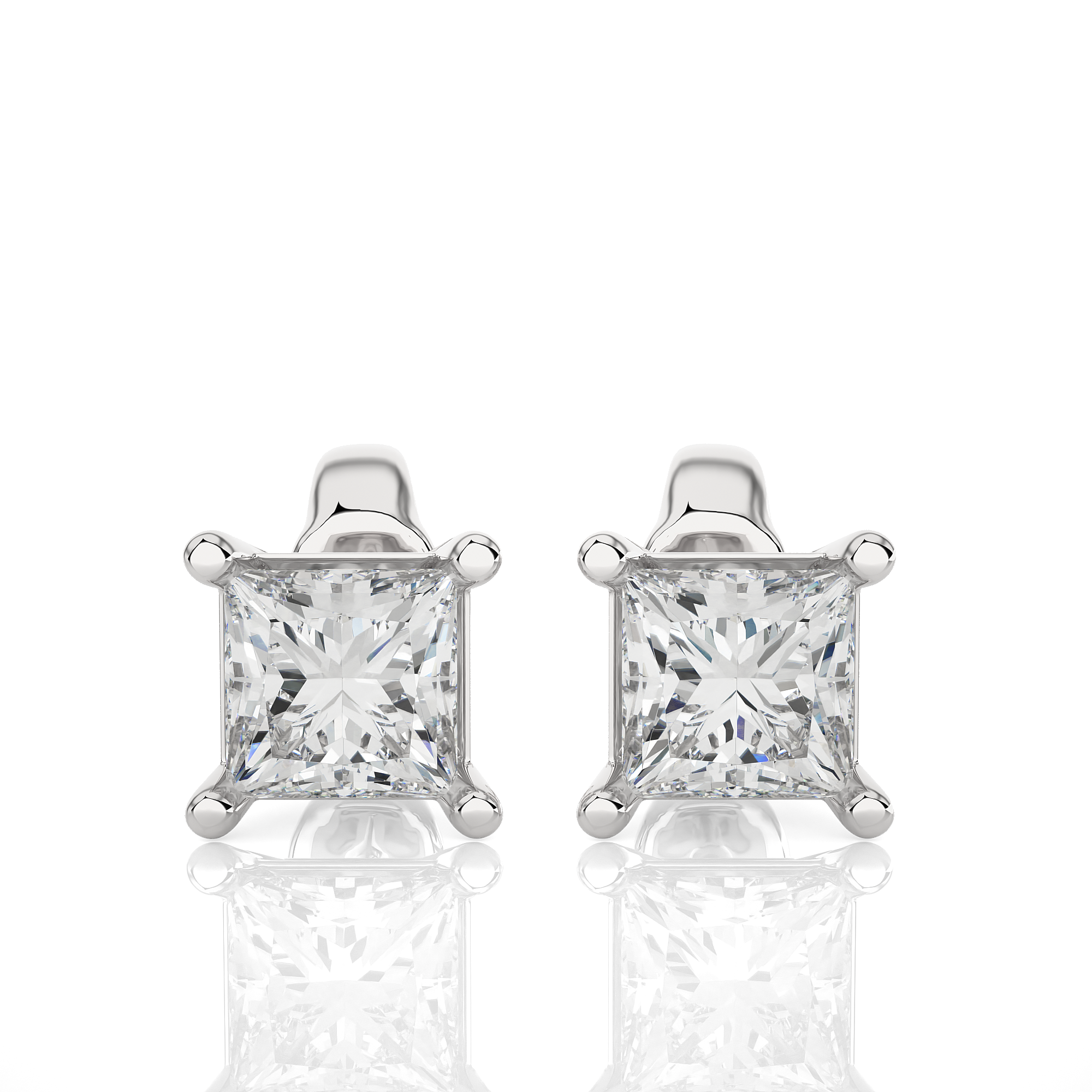 1Ct Princess Shaped Diamond Stud Earrings in 14Kt White Gold - Blu Diamonds