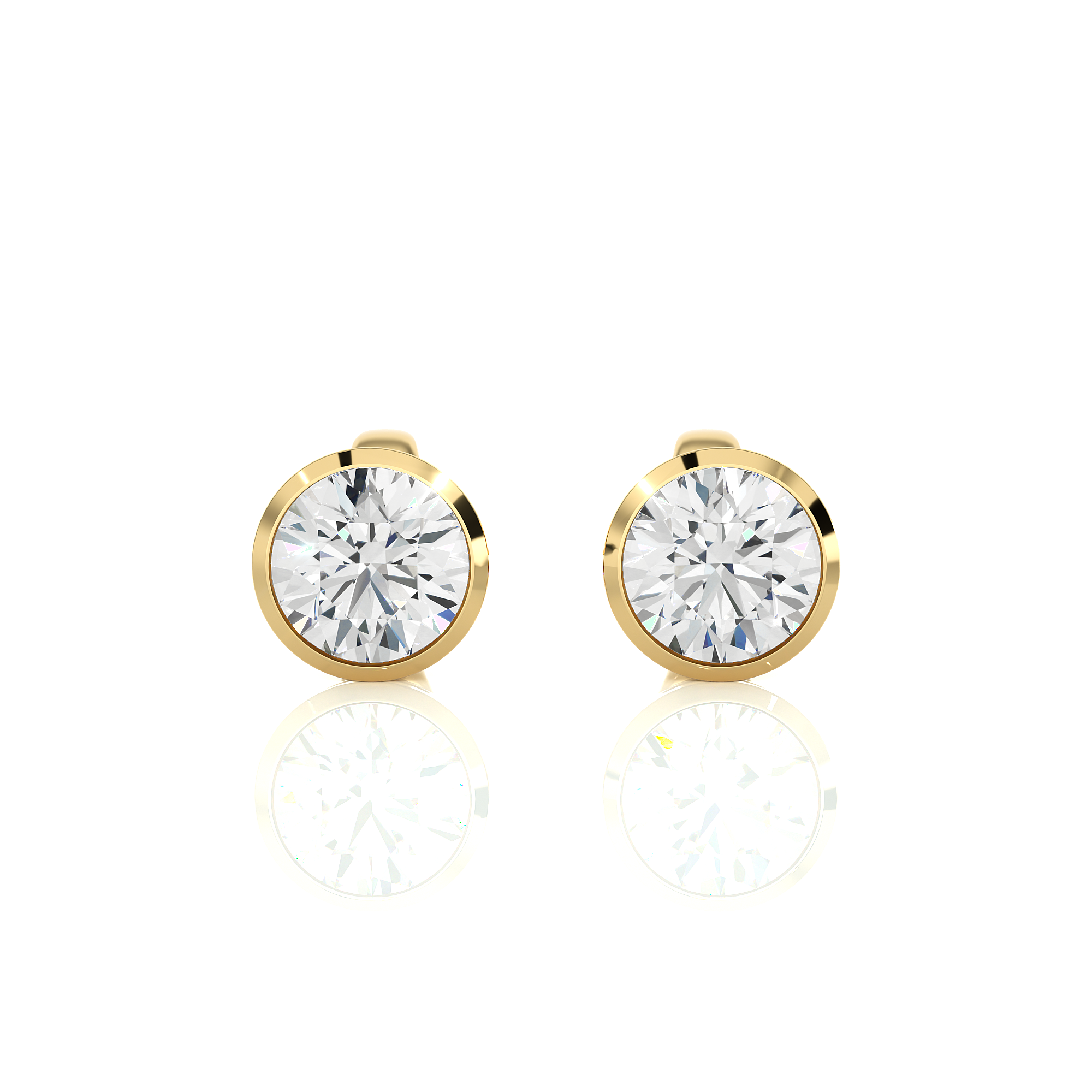 1.18 Ct Round Shaped Diamond Stud Earrings in Yellow Gold Metal - Blu Diamonds