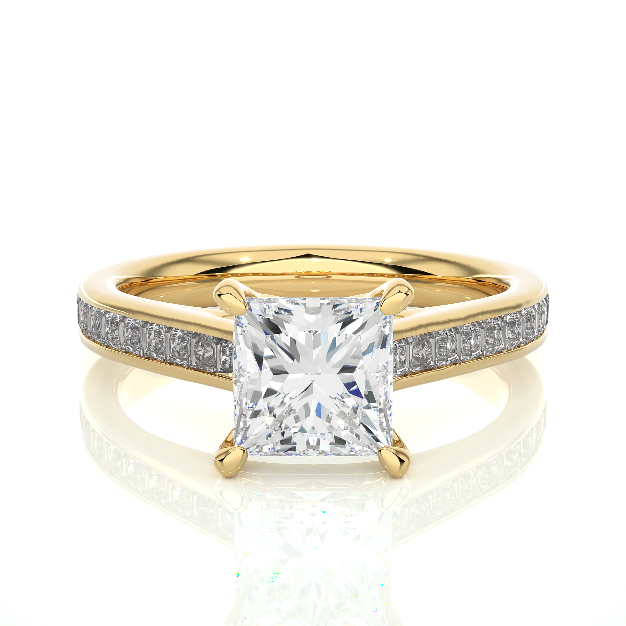 Yellow Gold 1.95Ct Princess Cut Solitaire Diamond Ring - Blu Diamonds