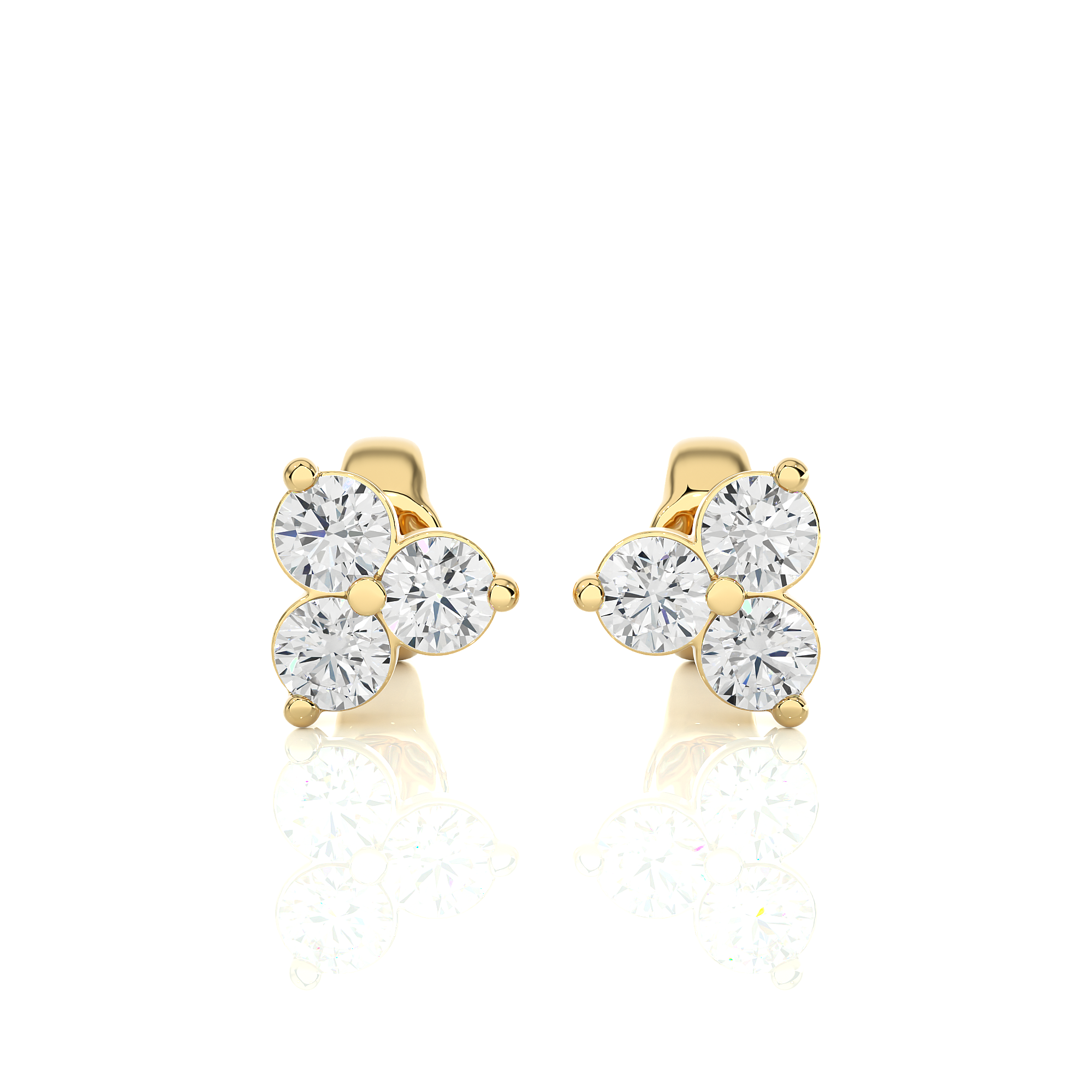 Yellow Gold 0.44Ct Round Shaped Diamond Stud Earrings - Blu Diamonds