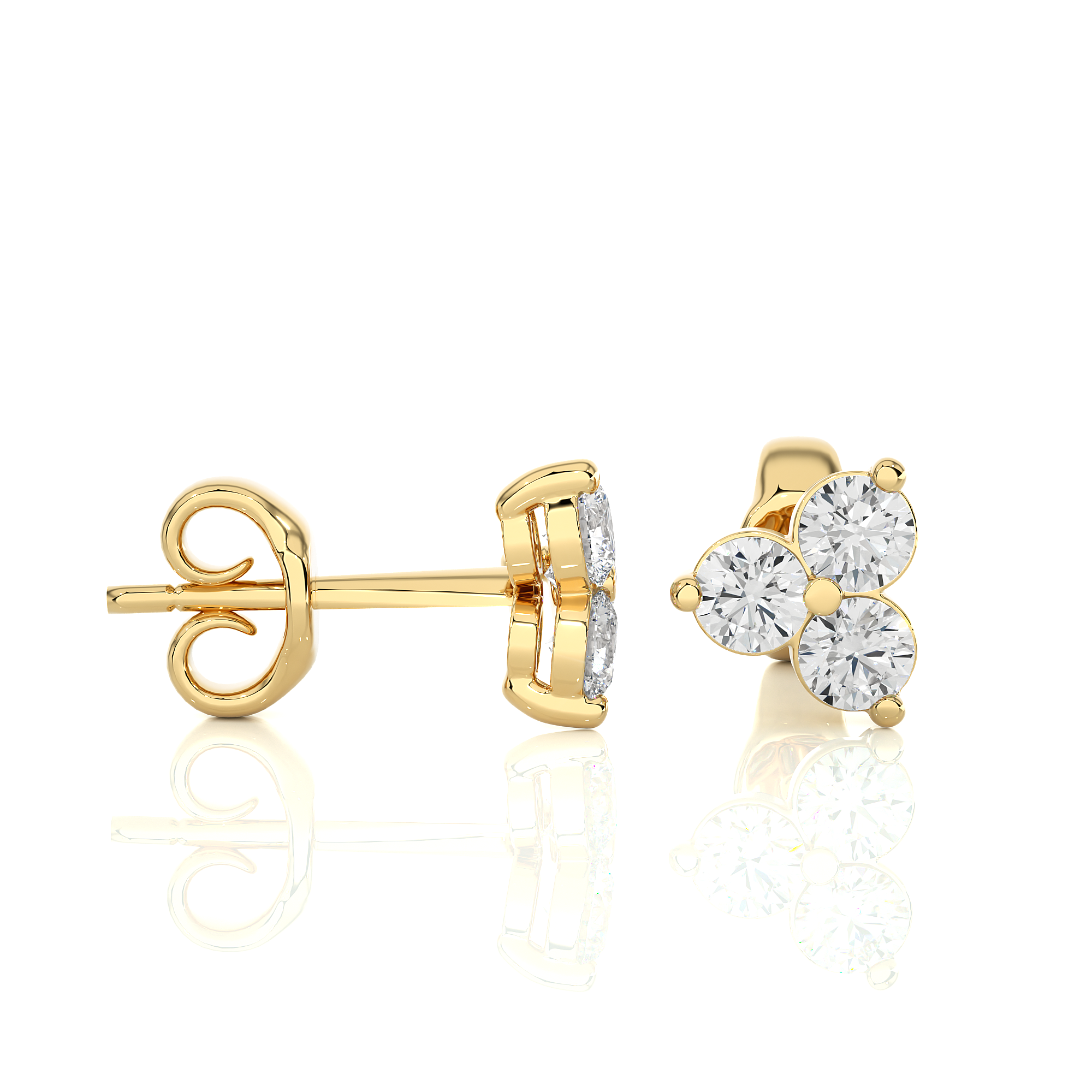 0.44Ct Round Shaped Diamond Stud Earrings in Yellow Gold  - Blu Diamonds