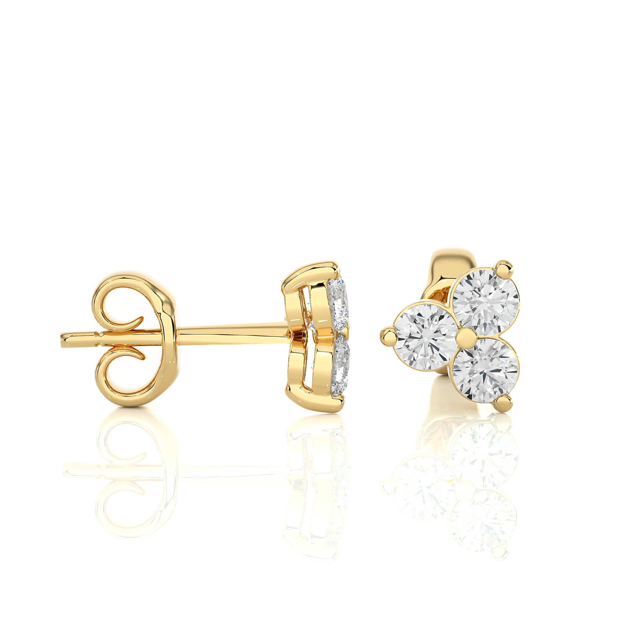 0.44Ct Round Shaped Diamond Stud Earrings in Yellow Gold - Blu Diamonds