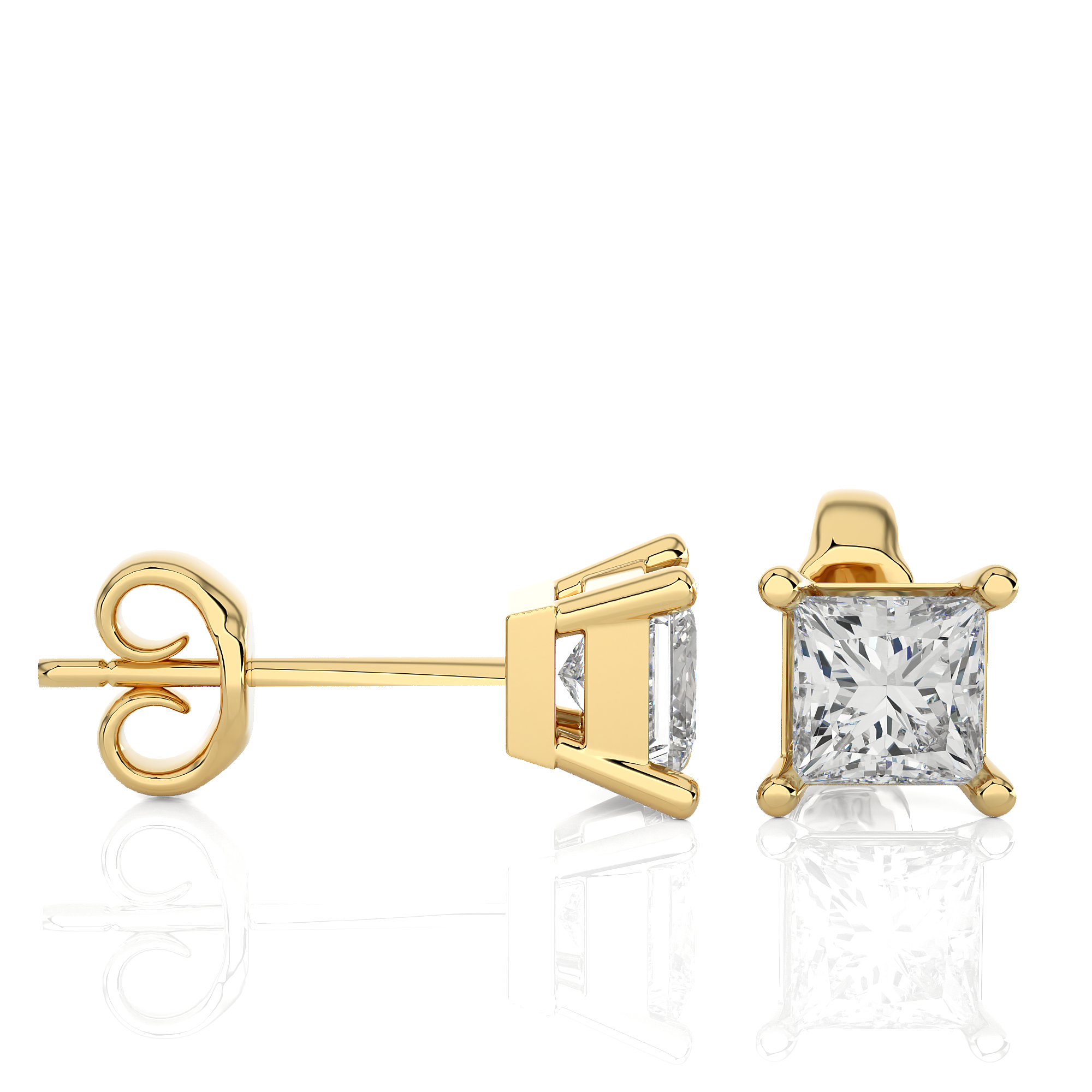 1Ct Princess Shaped Diamond Stud Earrings 14Kt Yellow Gold - Blu Diamonds