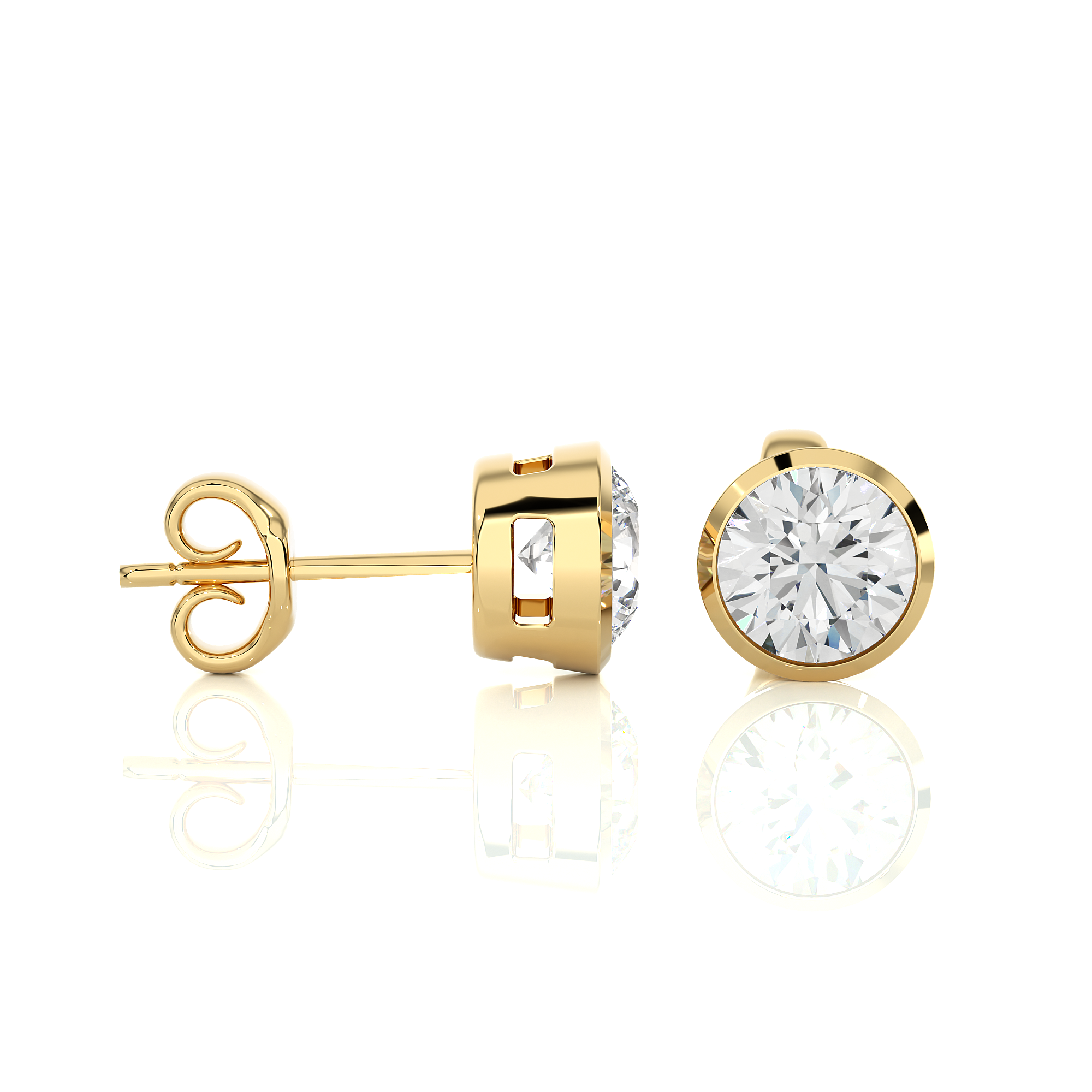 Yellow Gold 1.18 Ct Round Shaped Diamond Stud Earring - Blu Diamonds