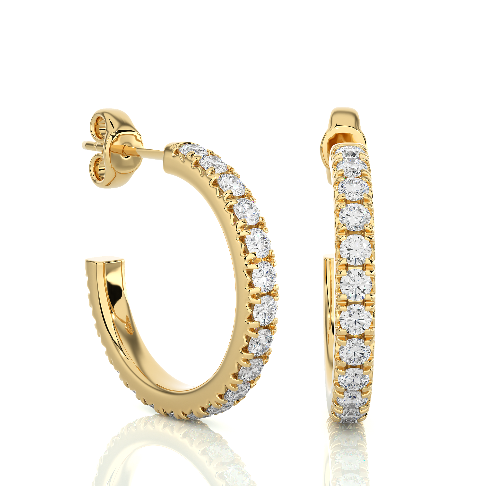 Yellow Gold 0.70Ct Round Cut Diamond Hoop Earrings - Blu Diamonds