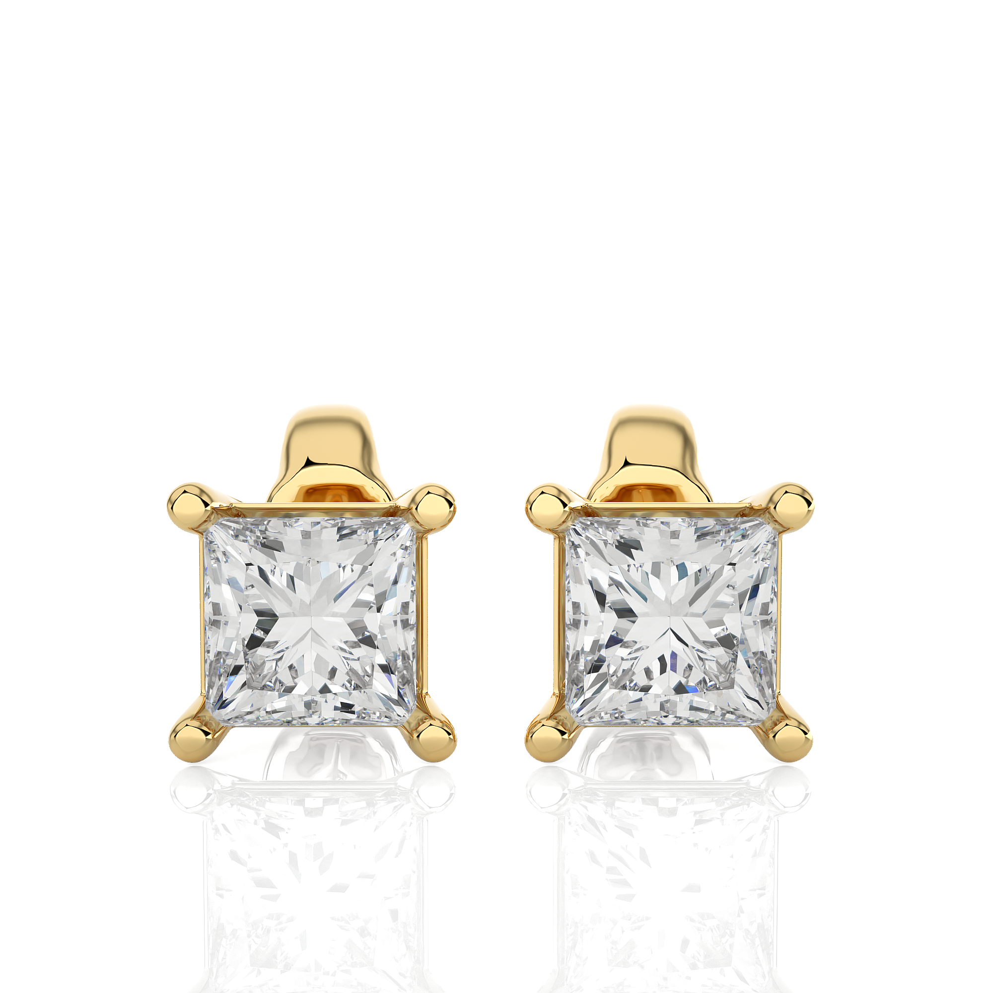 1Ct Princess Shaped Diamond Stud Earrings in 14kt Gold - Blu Diamonds