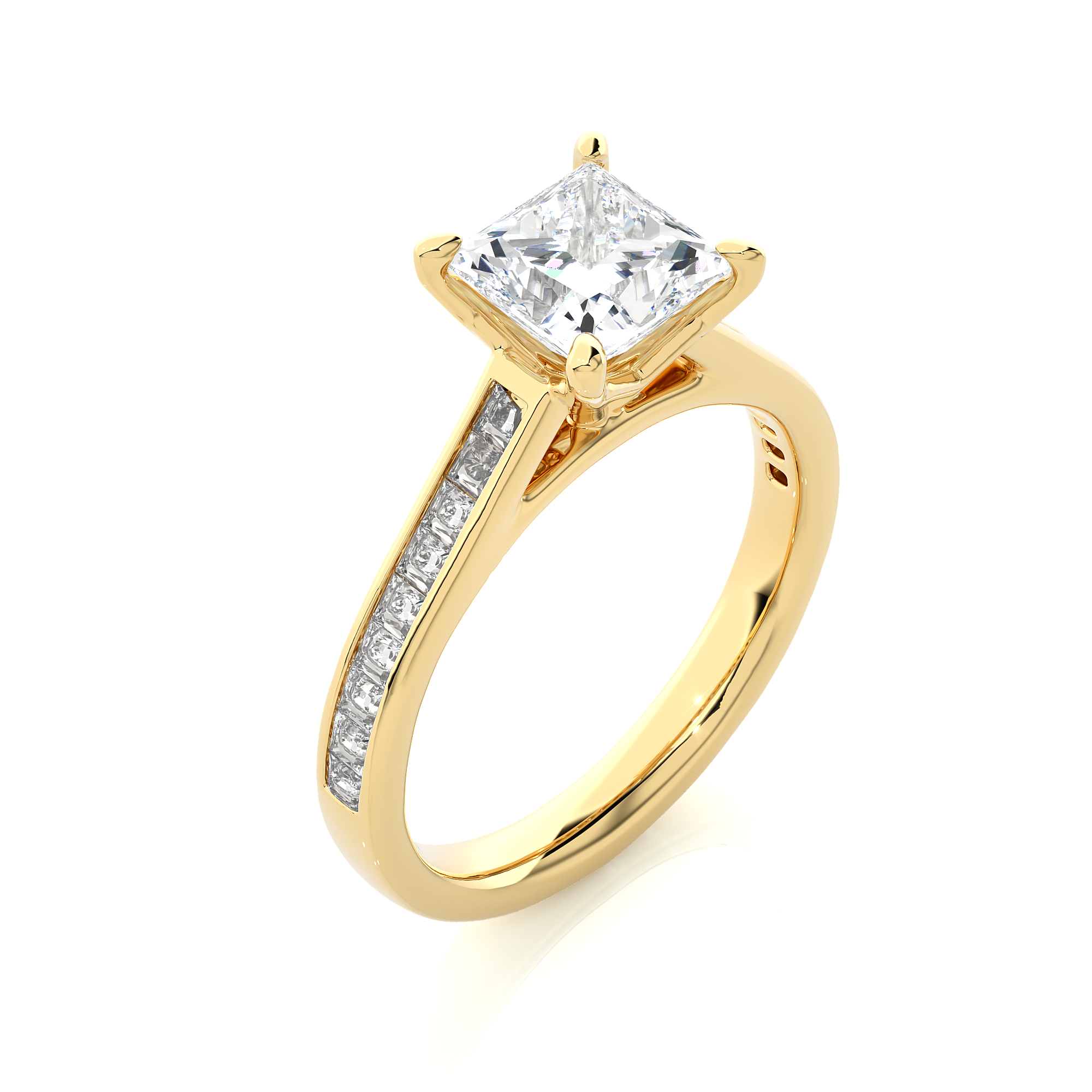 1.95Ct Princess Shaped Solitaire Lab Grown Diamond Ring in Yellow Gold- Blu Diamonds