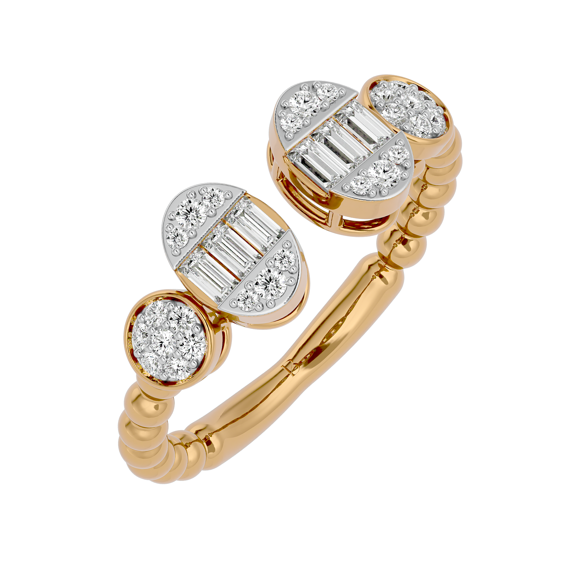 Yellow Gold Round & Baguette Cut Promise Diamond Ring - Blu Diamonds