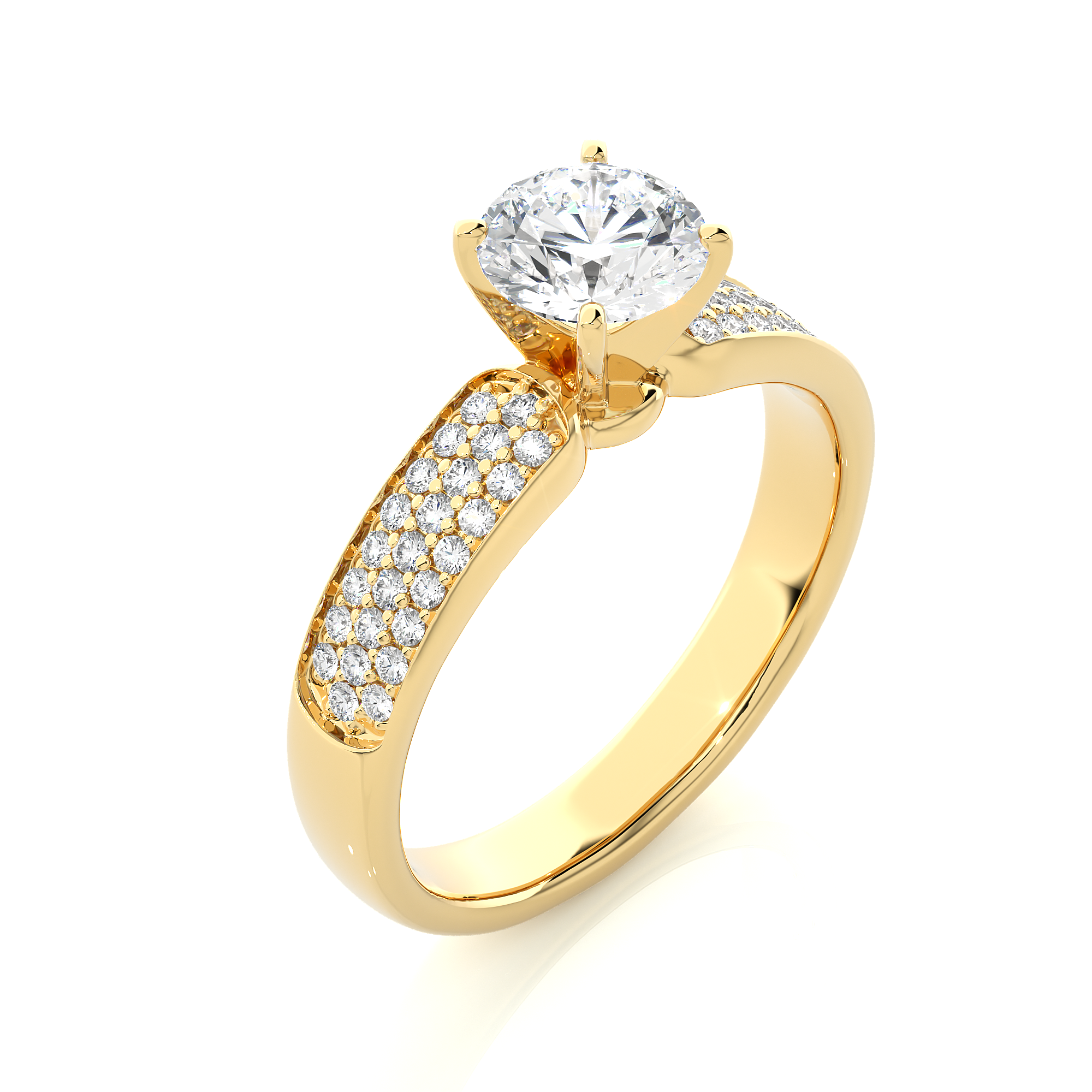 1.02 Ct Round Shaped Diamond Centre Stone 14kt Gold Ring - Blu Diamonds