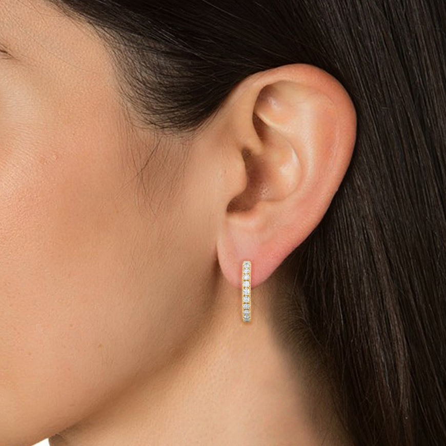 Yellow Gold 0.70Ct Round Cut Diamond Hoop Earrings For Women - Blu Diamonds