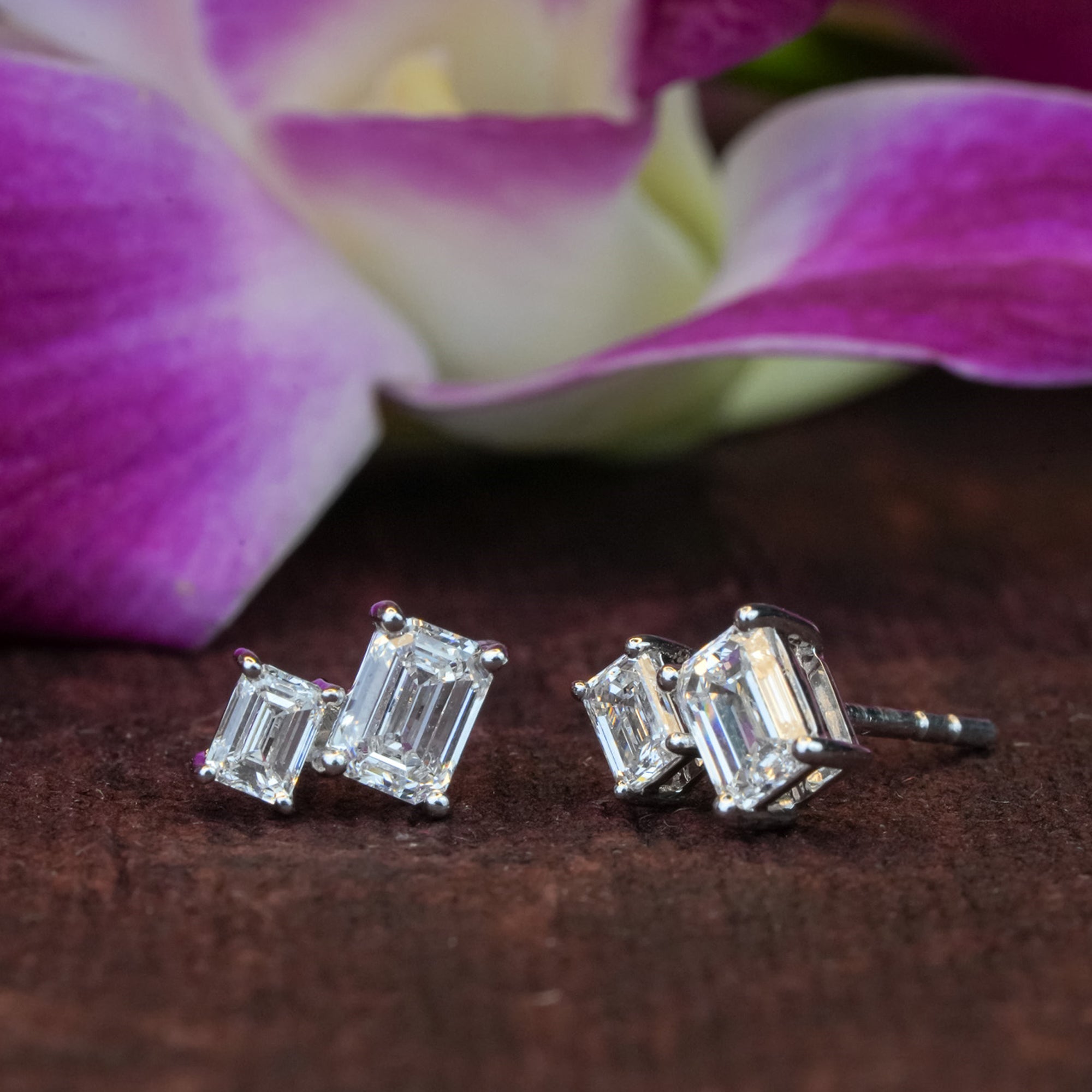 Regal Emerald Solitaire Lab Grown Diamond Earrings