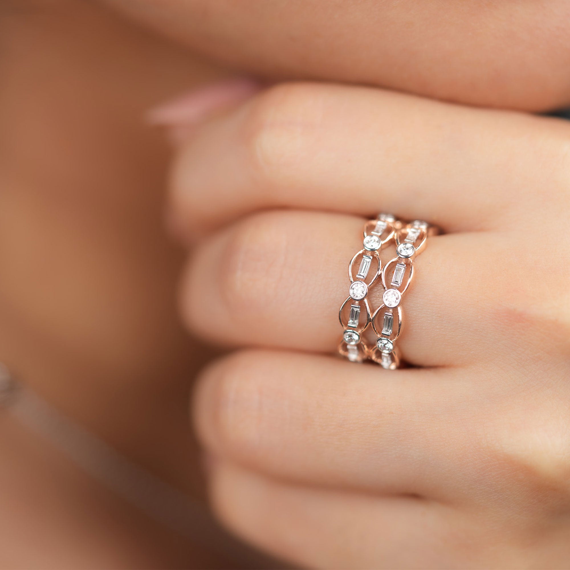 4.18Ct Baguette Cut Diamond Eternity Ring in Rose Gold For Women - Blu Diamonds