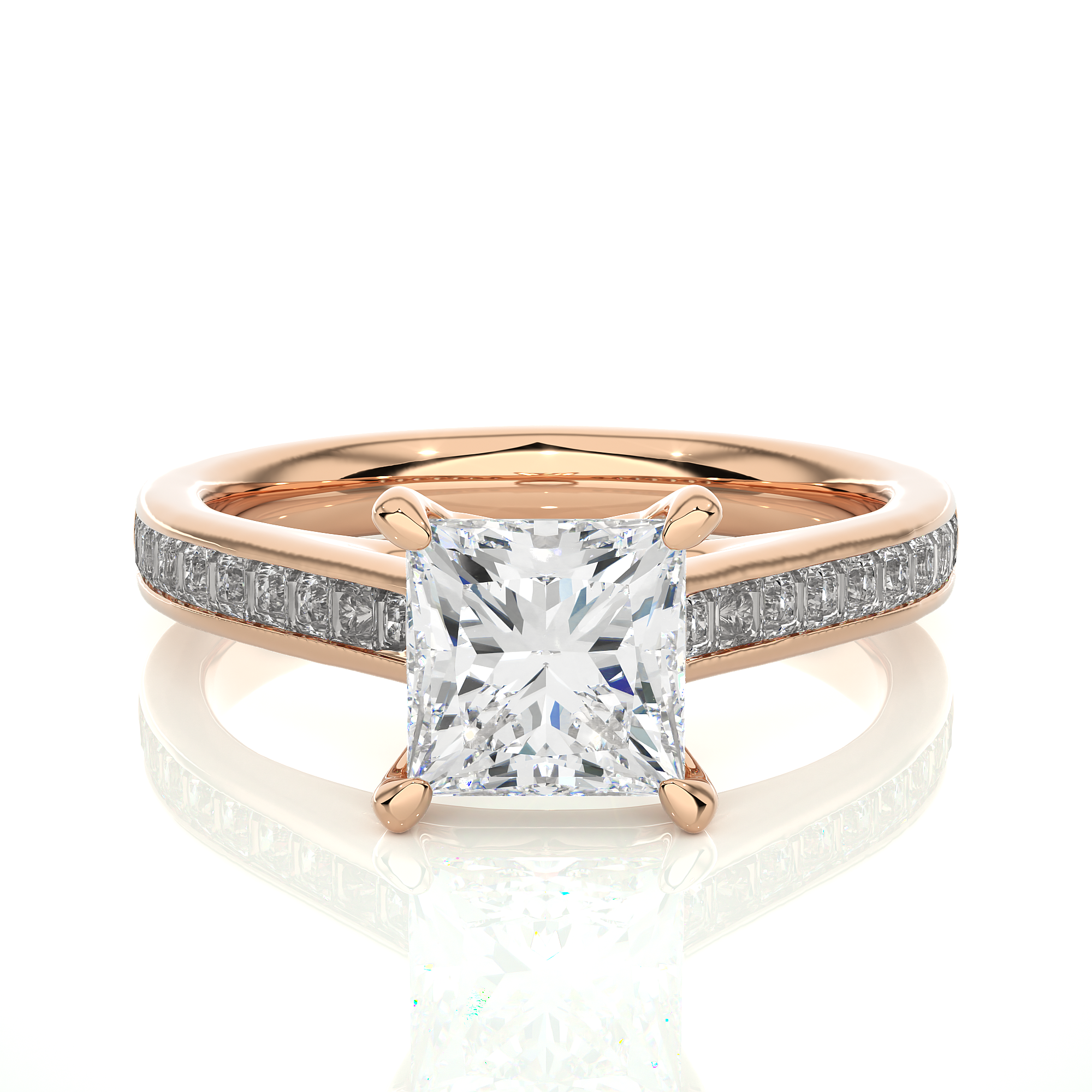 1.95Ct Princess Cut Solitaire Lab Grown Diamond Ring in 14Kt Rose Gold - Blu Diamonds