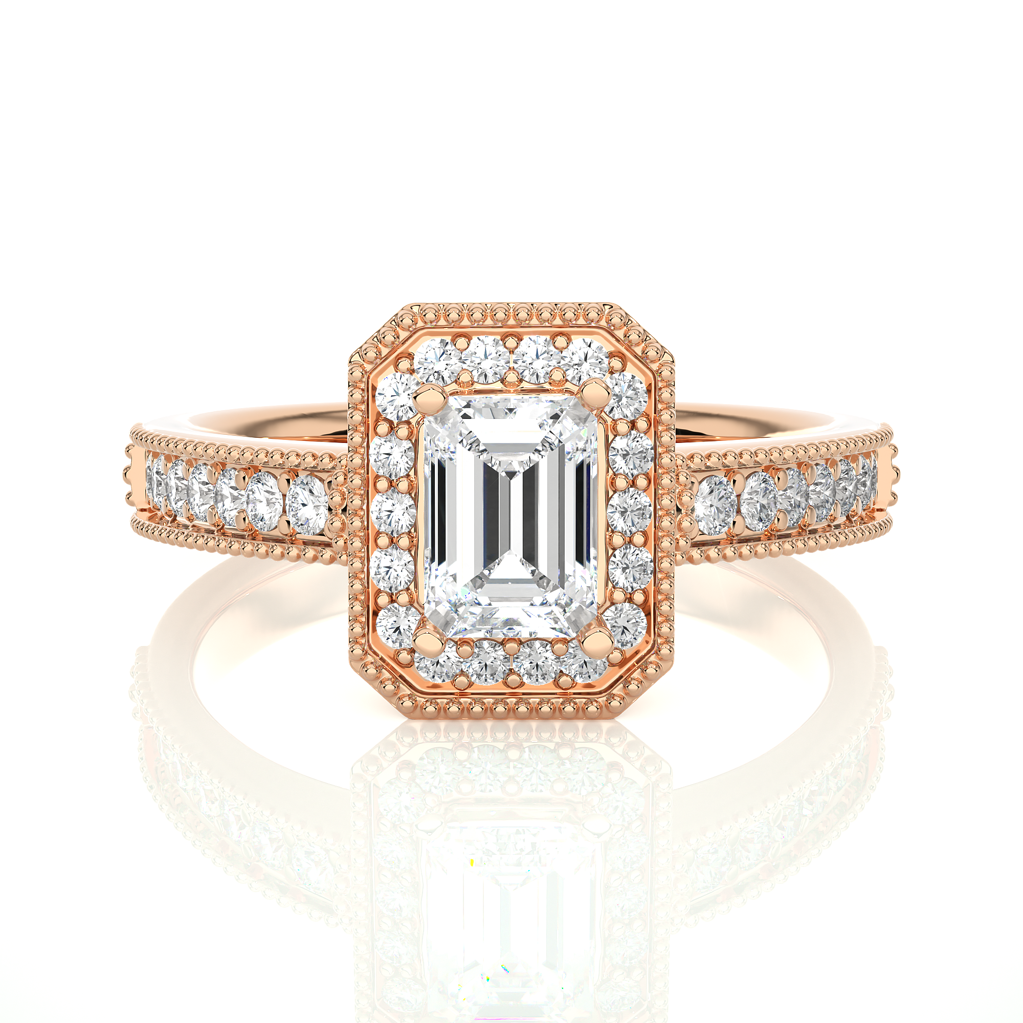 1.07Ct Emerald Cut Lab Grown Diamond Centre Stone Ring in 14Kt Rose Gold - Blu Diamonds