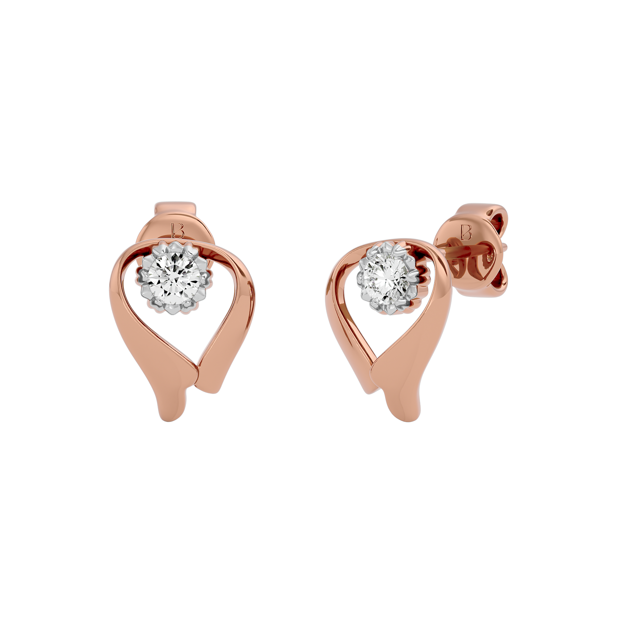 0.12 Carats Dimaond Solitaire Earring in Rose Gold - Blu Diamonds