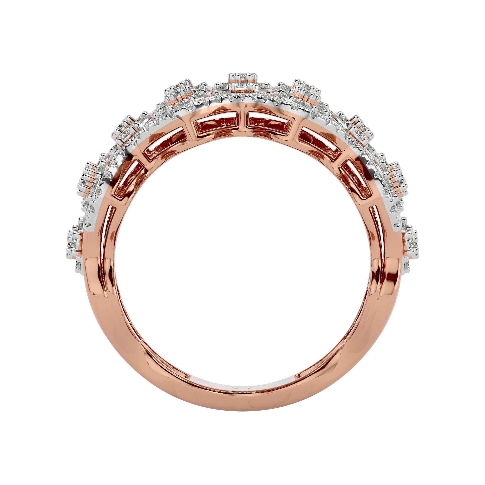 14Kt Rose Gold Tri-Layered Daily Wear Diamond Ring - Blu Diamonds