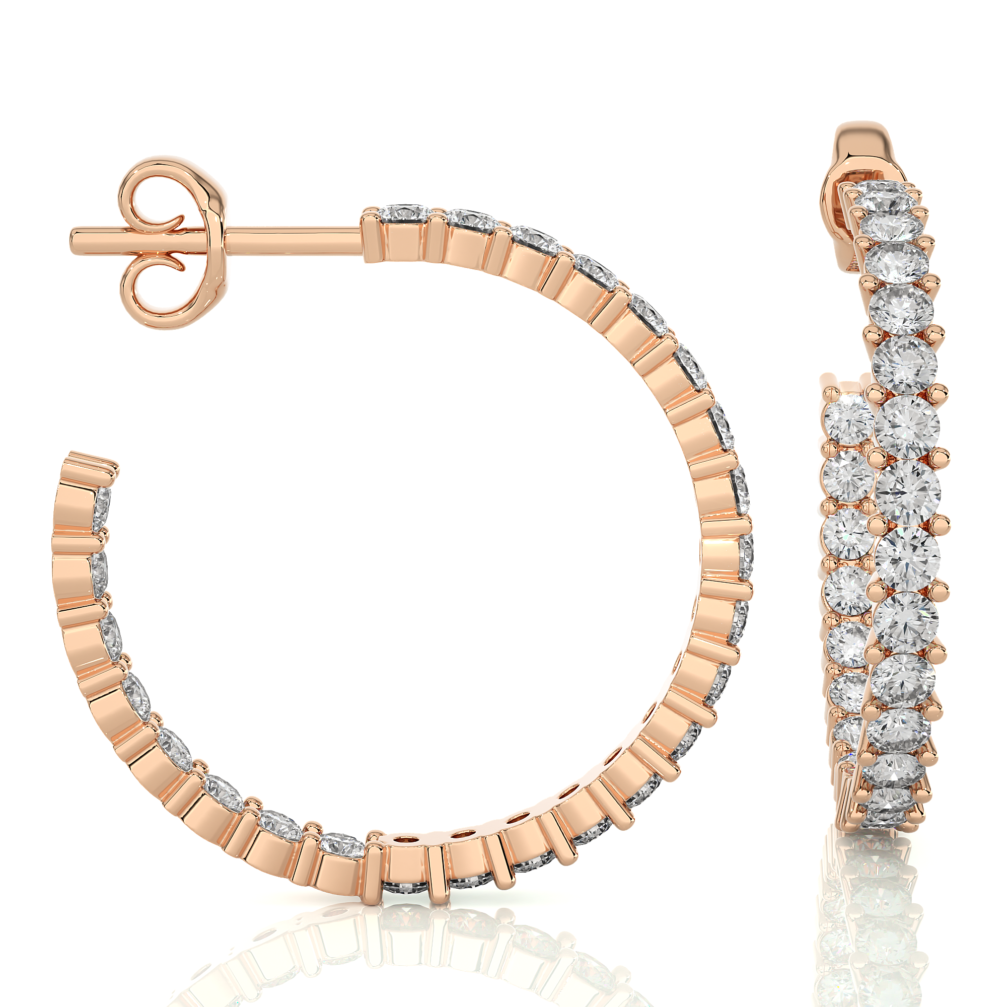 Rose Gold 0.92Ct Round Diamond Hoop Earrings  - Blu Diamonds