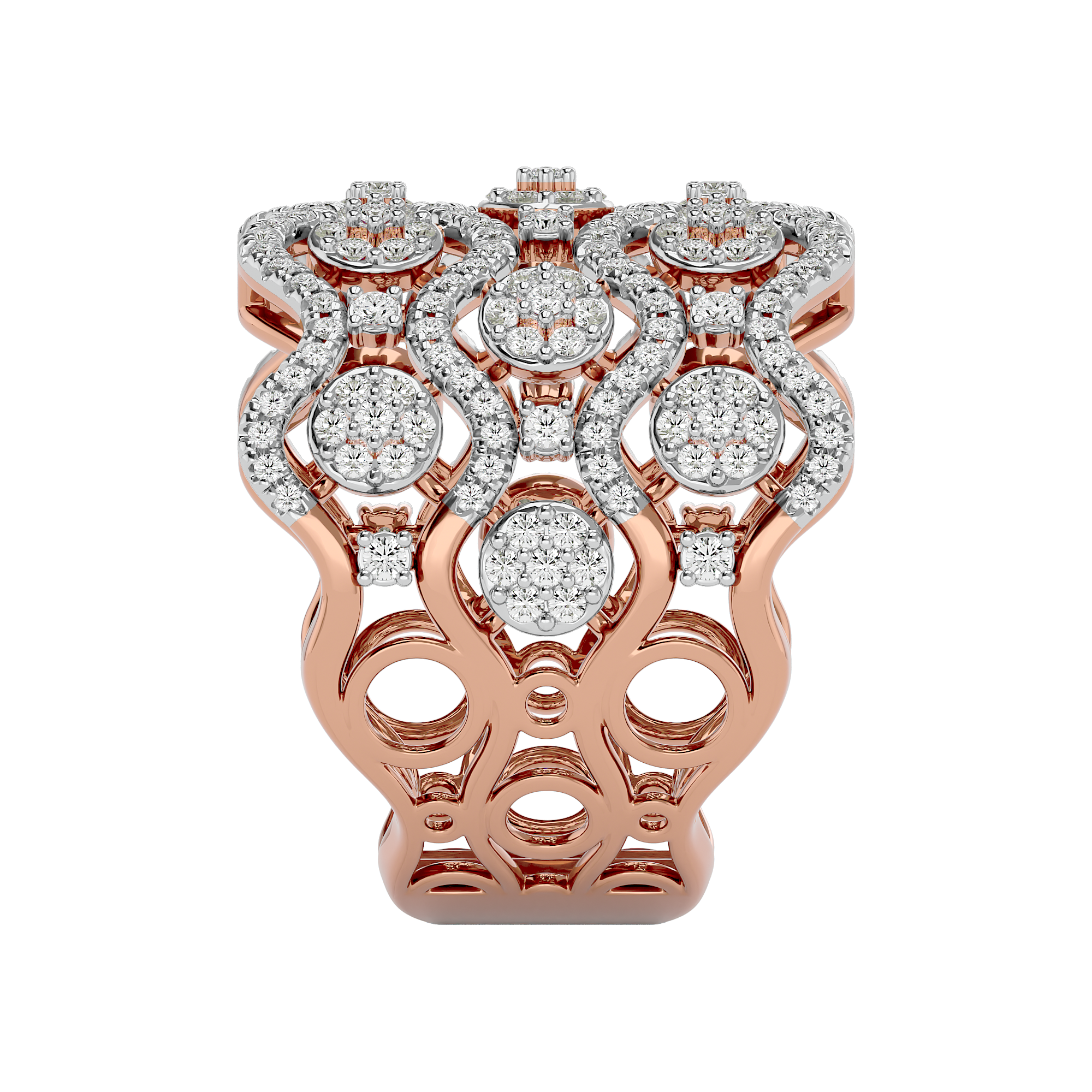 Tri-Layered Daily Wear Diamond Rose Gold Ring - Blu Diamonds