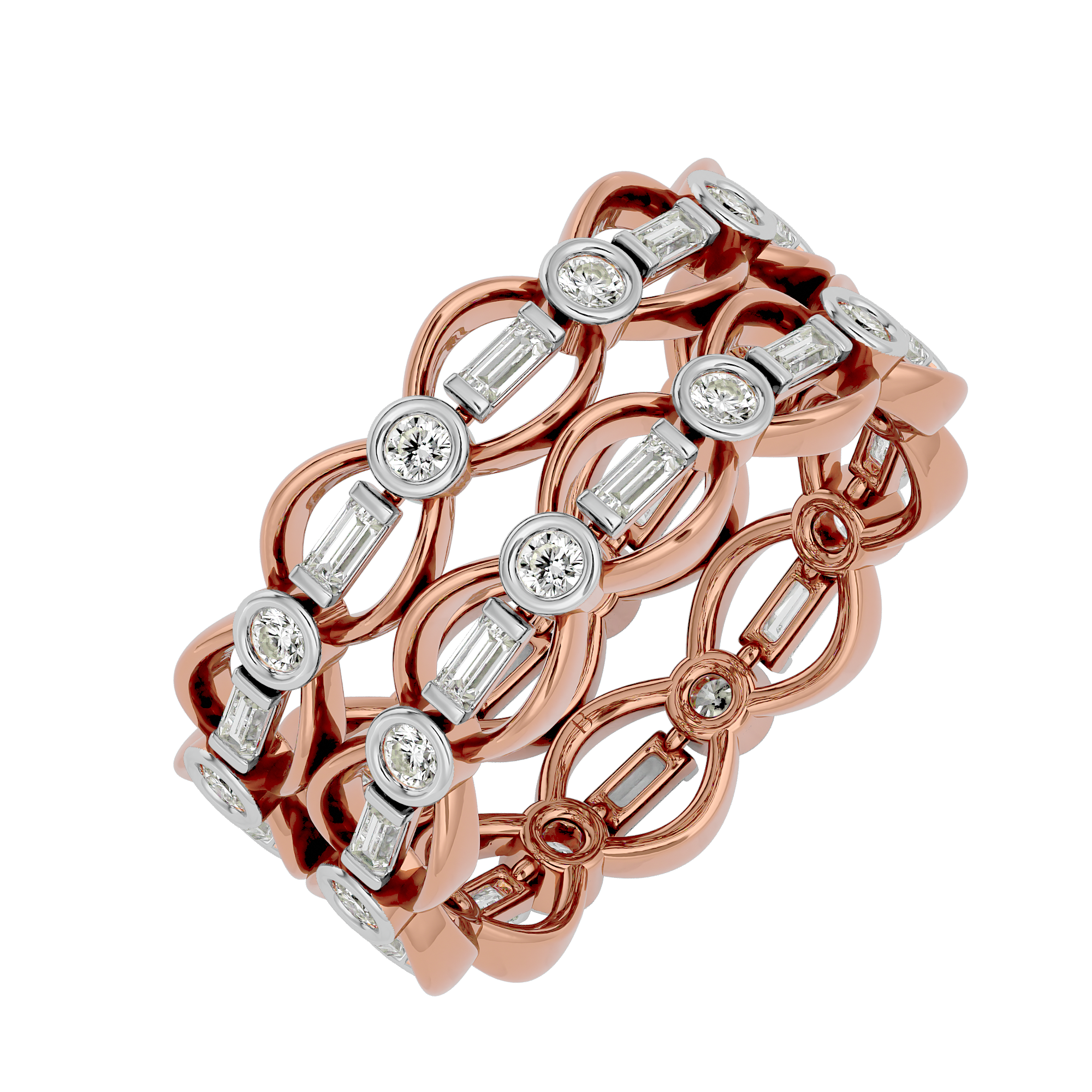 Rose Gold 4.18Ct Round & Baguette Cut Diamond Eternity Ring - Blu Diamonds