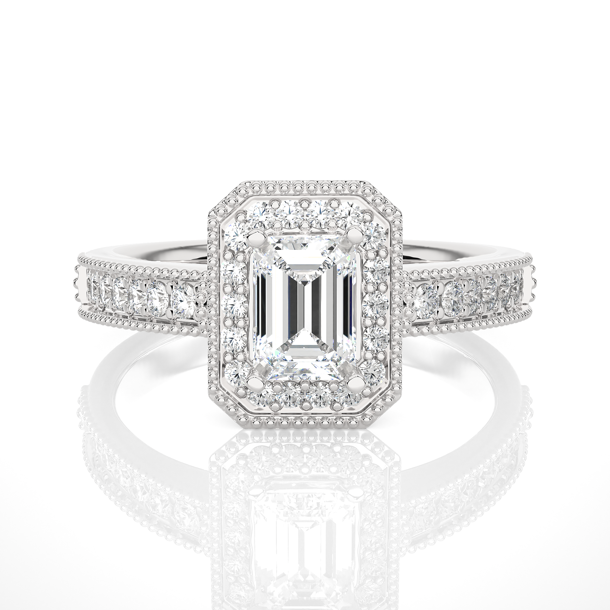 White Gold 1.07Ct Emerald Cut Diamond Centre Stone Ring - Blu Diamonds