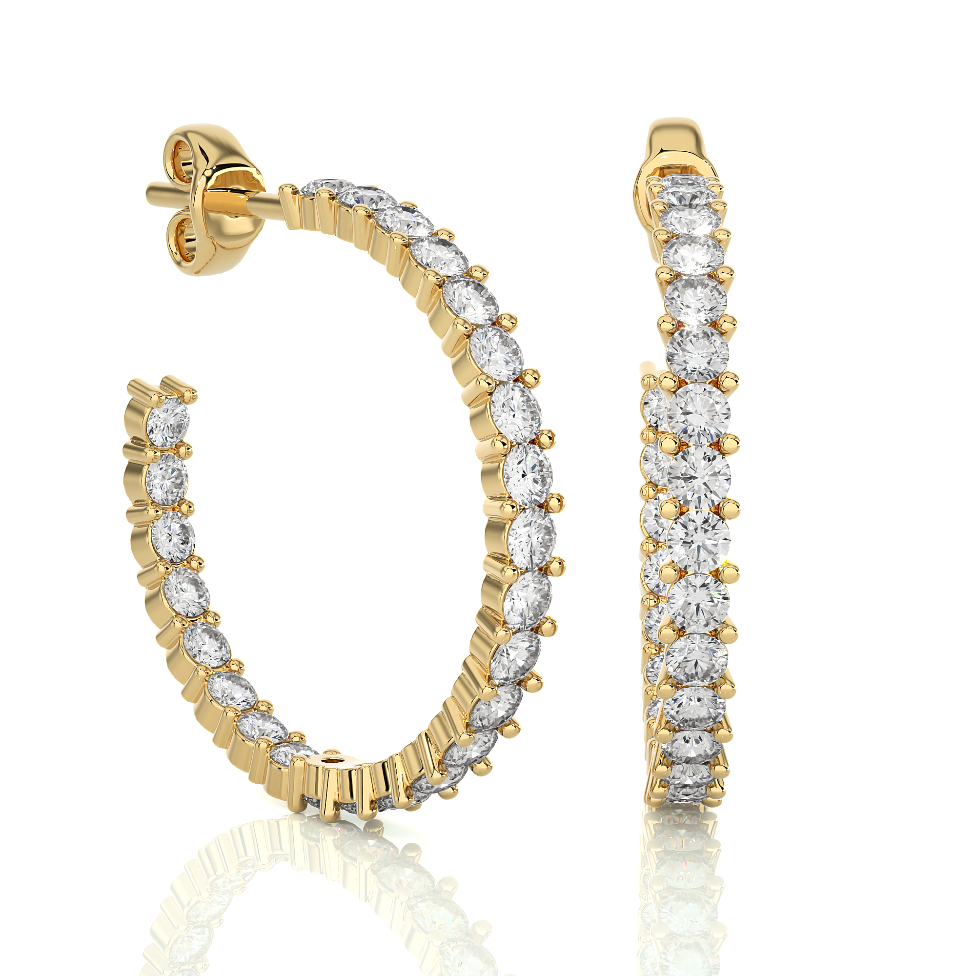 0.92Ct Round Cut Diamond Hoop Earrings in Yellow Gold - Blu Diamonds